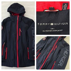 Tommy Hilfiger Womens XL 3-in-1 All Weather Systems Hood Jacket Coat Zip Navy